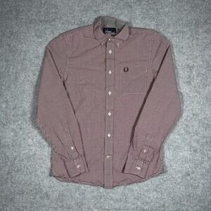 Fred Perry Button Down Shirt Mens Size Small Red Grid Plaid Pattern Preppy M6377